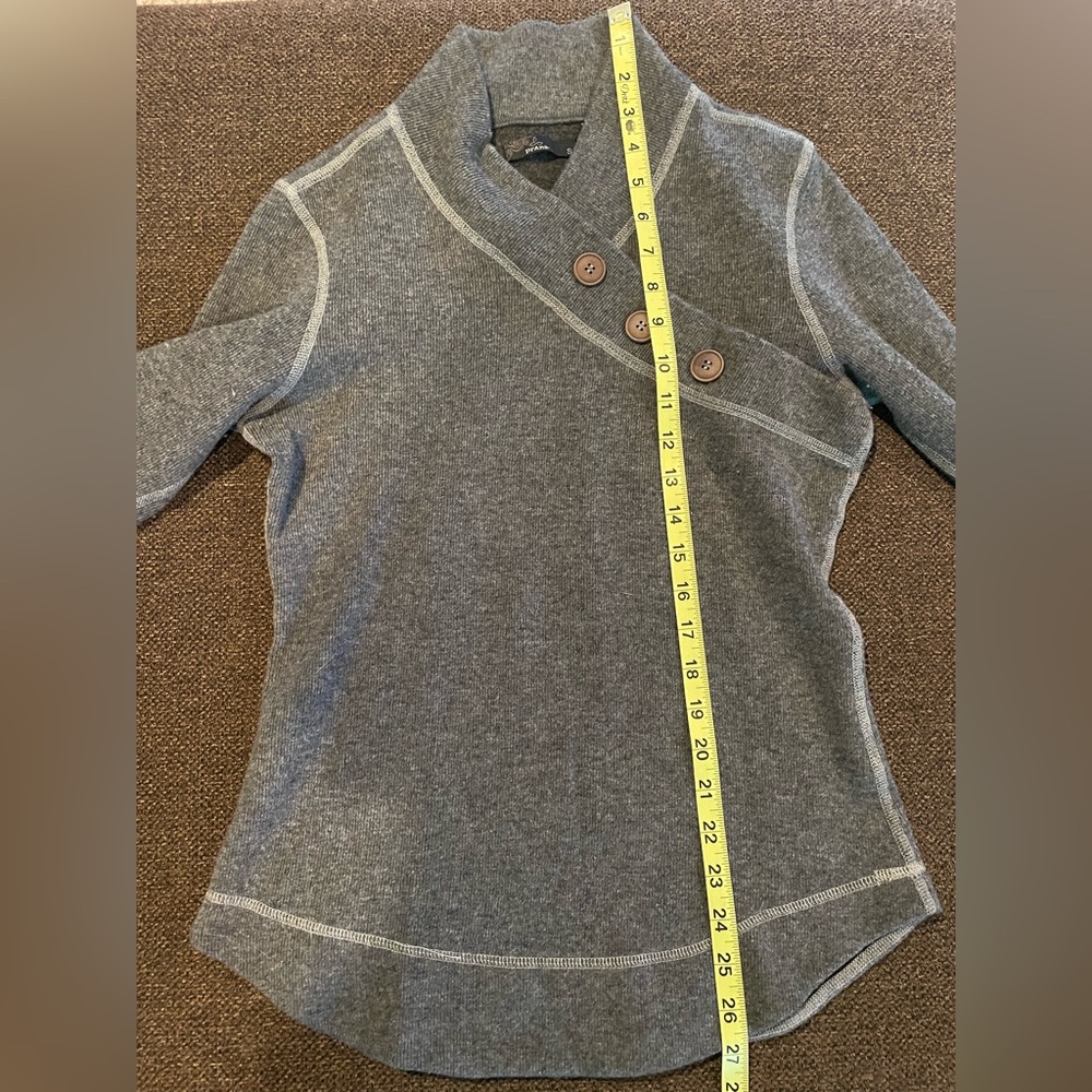 Prana Recycled Wool Blend Mena Button Trim Faux Wrap Fleece Lined Sweater sz SM